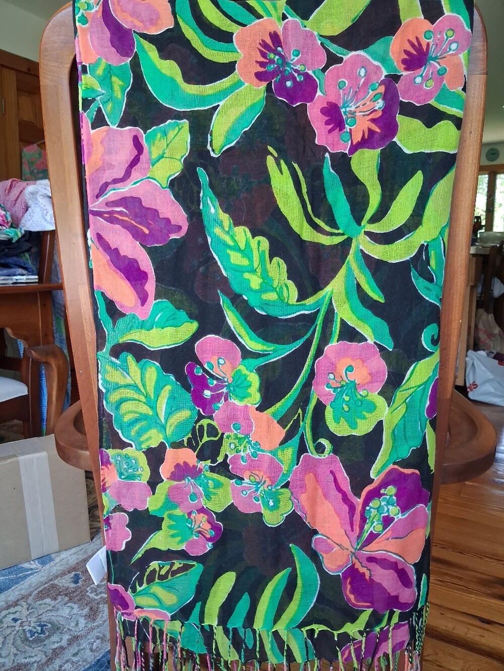 Lilly Pulitzer Murfee Scarf "Black Island Cocktail" Silk/cashmere EUC
